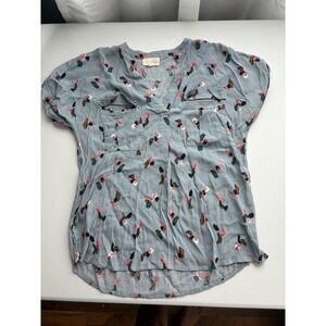 Melloday Blouse Top Abstract Print V-Neck Short Sleeve Casual XS